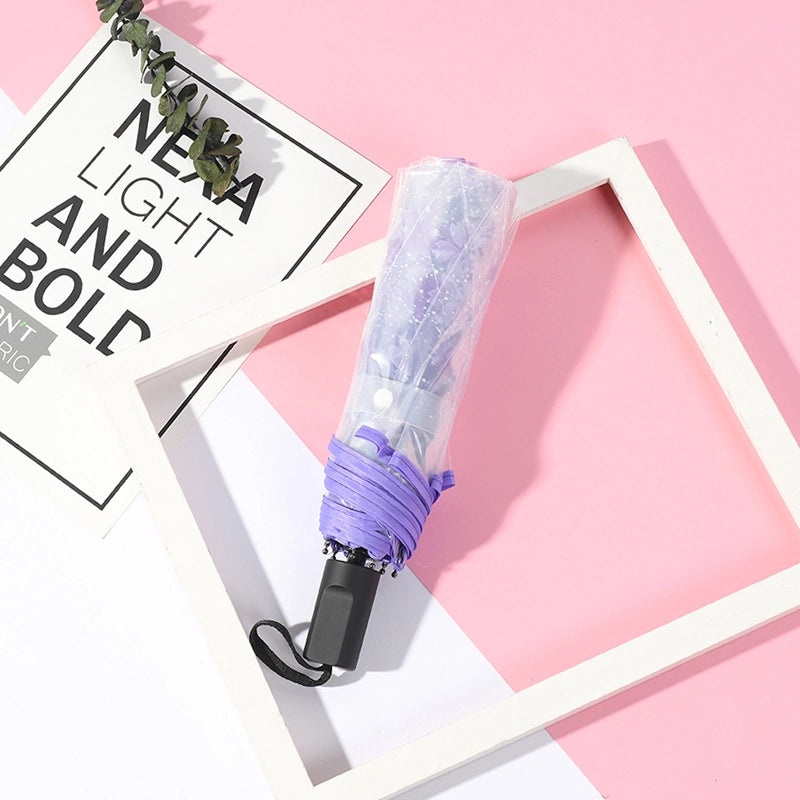 Small Daisy Automatic Folding Umbrella White Transparent Japanese Student Rain Sun Umbrella | Umbrellas & Rain Gear