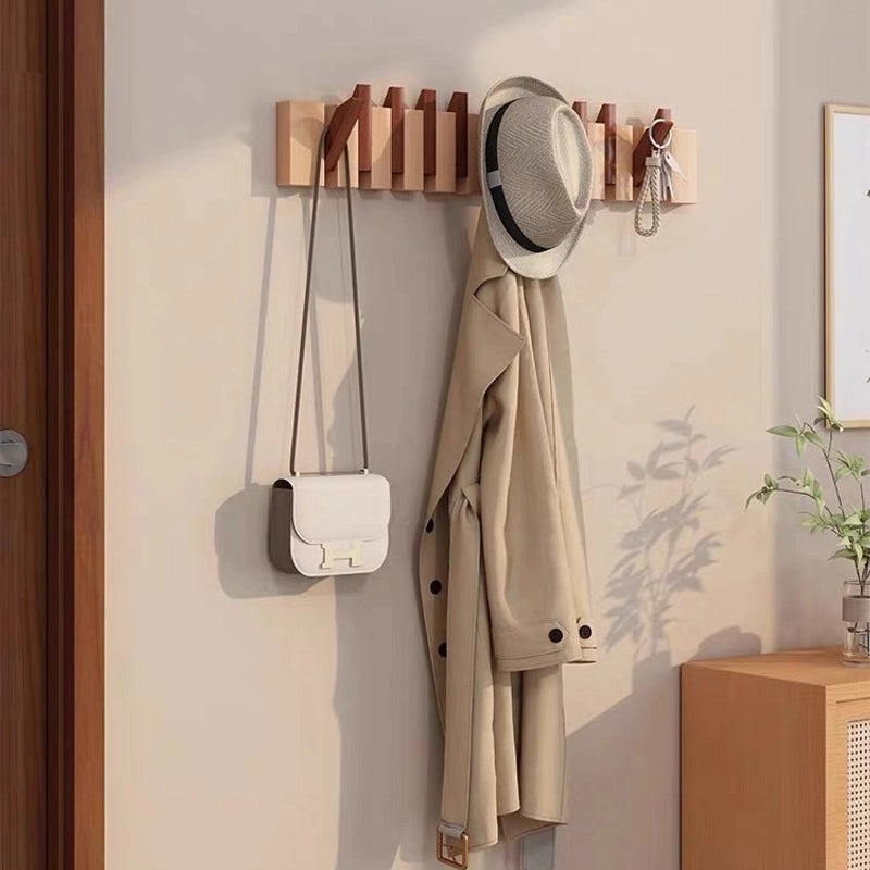 Solid Wood Piano Key Hook Punch-Free Wall Mounted Japanese Style Clothes Hanger for Entrance Door|Home Organization & Storage