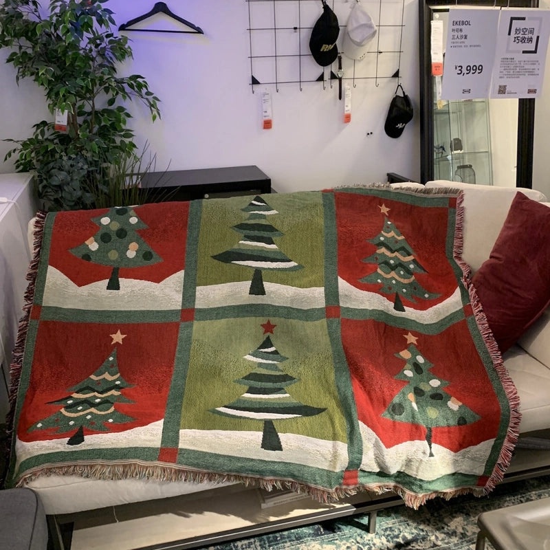Elegant Christmas Stripe Cotton Blanket for Couch & Sofa Decor | Home Textiles & Blankets