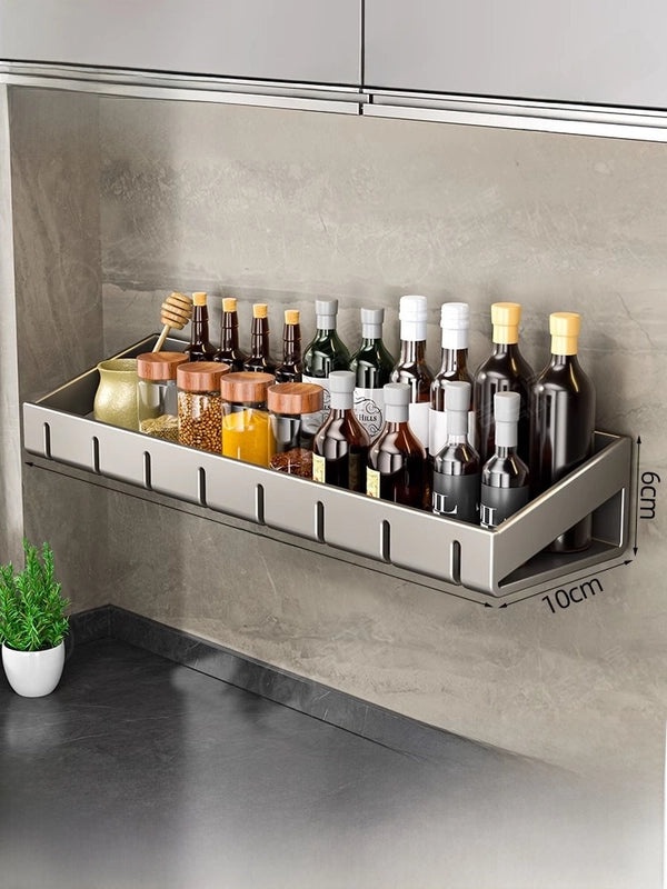 Punch-free Wall-mounted Kitchen Storage Rack Gray Seasoning Holder Space-saving Organizer|Kitchen Storage