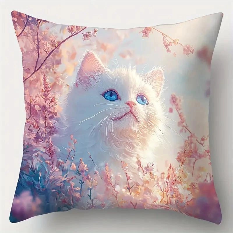 Adorable Cat Print Polyester Pillow Covers for Couch and Sofa Decor|Home Decor & Accessories