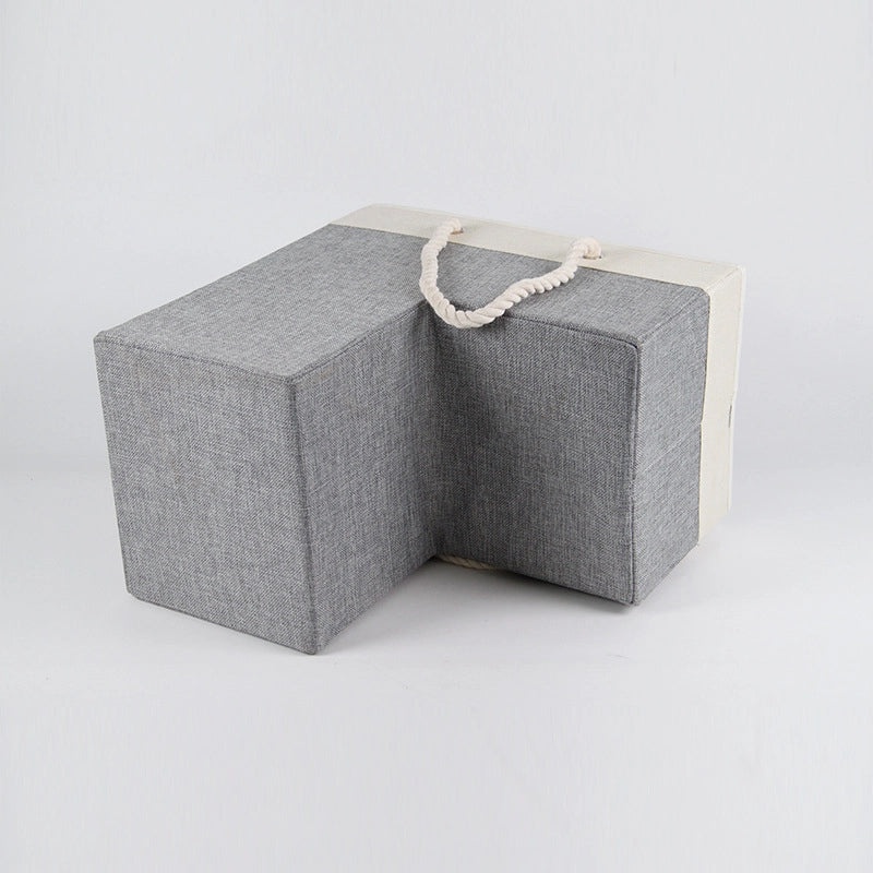 Foldable Gray Stair-Shaped Fabric Storage Basket with Handle | Home Storage & Organization