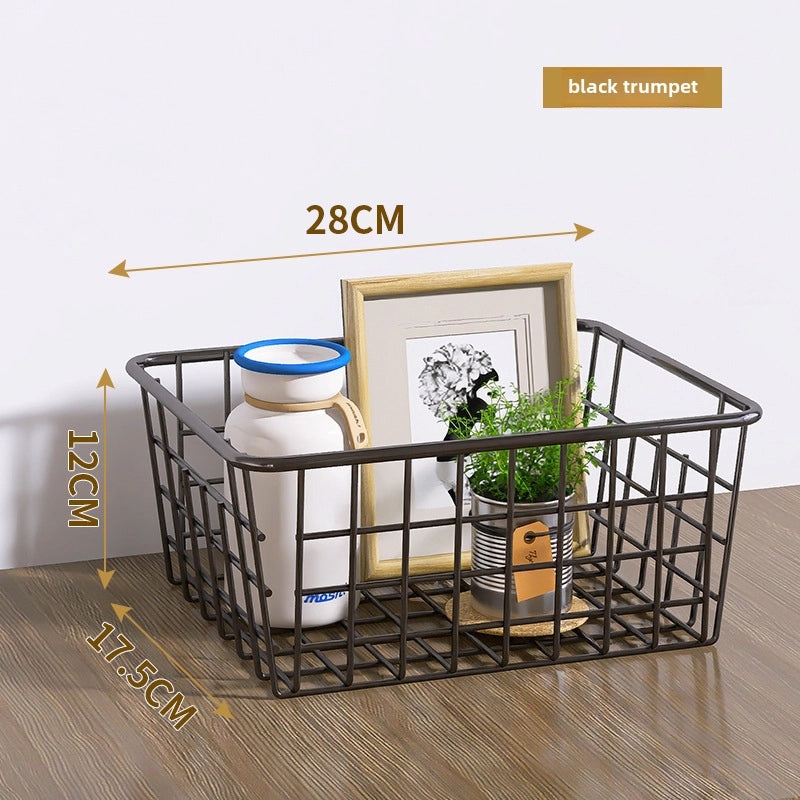 Wrought Iron Storage Basket with Wooden Handle Nordic Desktop Snack Organizer|Home Storage & Organization