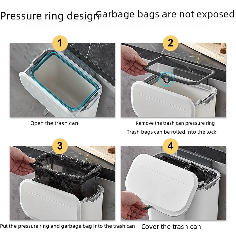 Wall-mounted Kitchen Trash Bin with Lid for Cabinet Door Hanging | Kitchen Storage & Organization