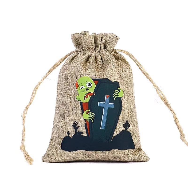 Halloween Cat Print Linen Tote Bag | Daily Shopping Bags