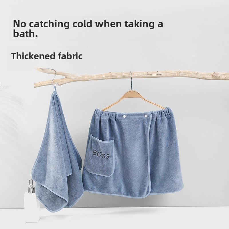 Men's Coral Fleece Bath Wrap Skirt Thick Absorbent Towel for Home and Salon Use|Men's Bath & Body Accessories