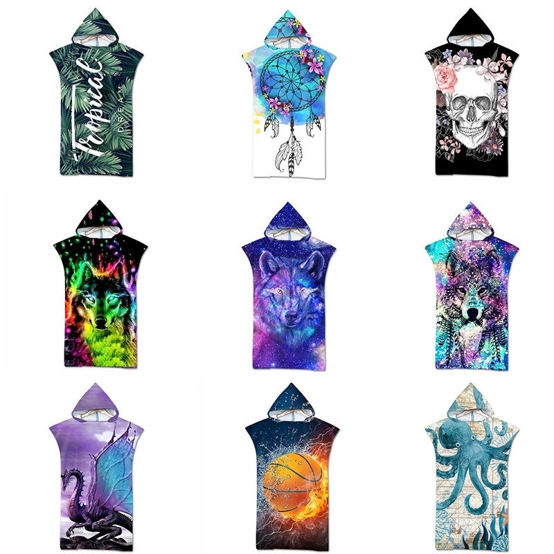 Geometric Print Hooded Beach Towel for Adults Soft Absorbent Cloak Bath Towels|Bath & Beach Towels