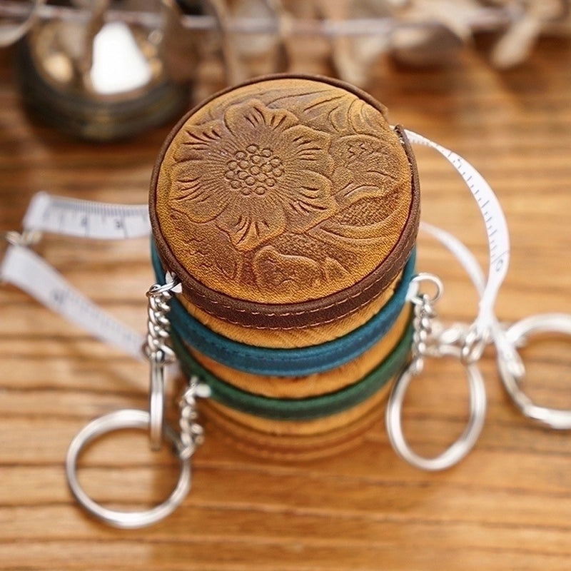 Handmade Mini Tape Measure Keychain Vintage Crazy Horse Leather Compact Sewing Measure Tool|Accessories & Sewing Tools