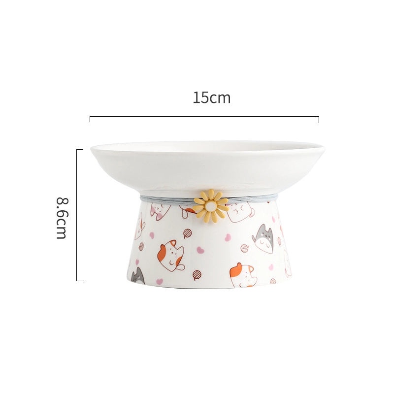 Ceramic Cat and Dog Food Bowl Anti-Tip Elevated Design Inclined Mouth Cute Cat Shape Drinking Basin|Pet Supplies Bowls