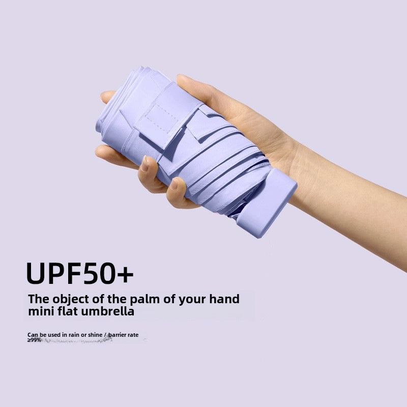 60% Foldable Sun Umbrella Women’s UV Protection Compact Portable Sunscreen Rainproof Dual-Use Mini Card Pocket|Umbrellas & Sun Protection