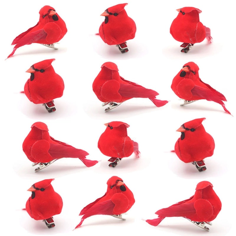 Red Bird Christmas Tree Clip 6cm Mini Simulation Garland Decoration with Feet|Holiday Ornaments