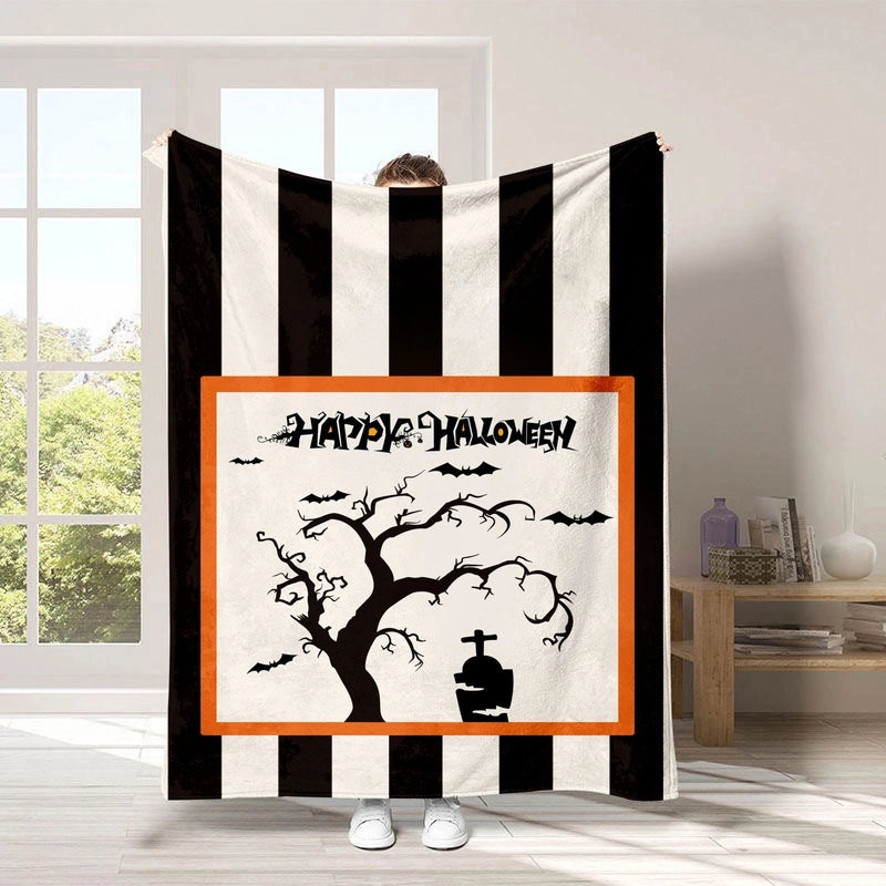 Halloween Pumpkin Bat Blanket Cozy Polyester Throw for Couch Sofa Decor | Home Decor & Seasonal Accessories