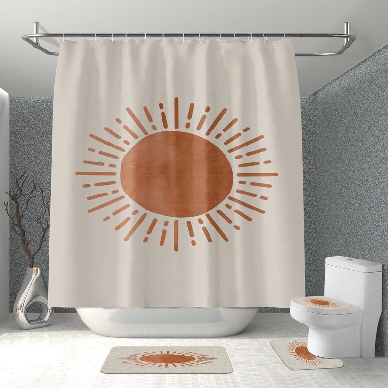 Minimalist Color Block Polyester Shower Curtain with Plant Design|Home Decor & Bath Accessories