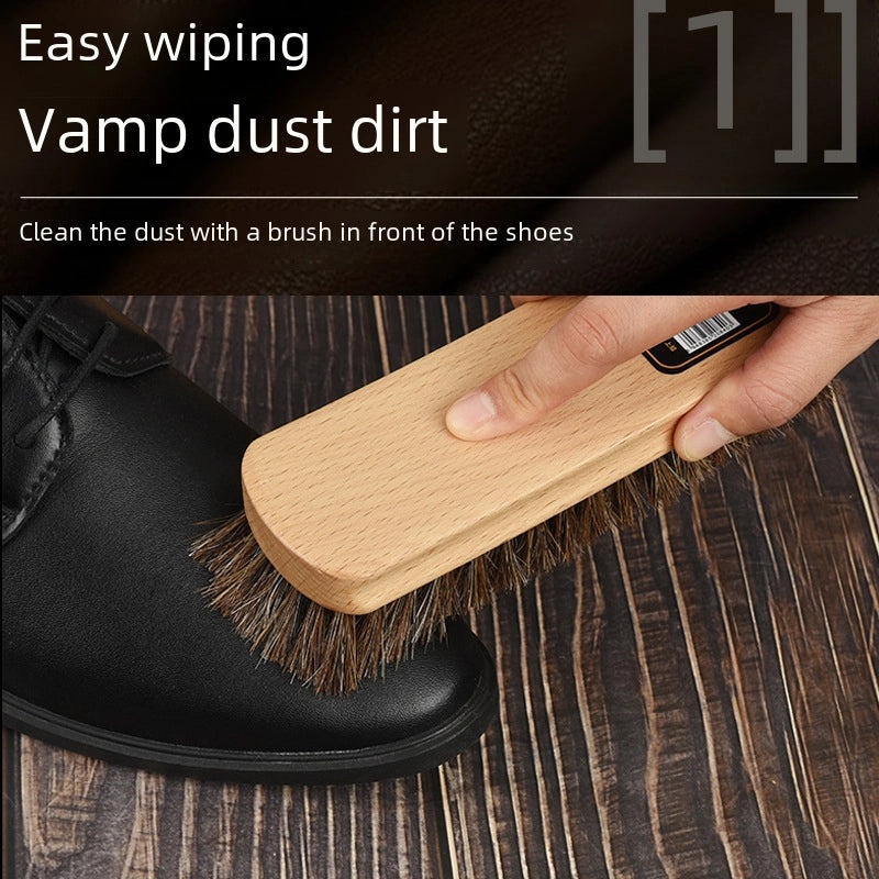 Wooden Handle Shoe Brush with Beech Wood and Horsehair for Leather and Suede Polishing | Shoe Care & Cleaning Tools