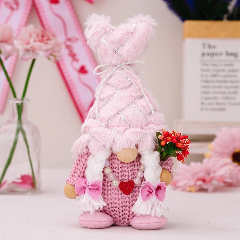 Valentine's Day Heart Bow Knot Sequin Knit Rudolph Doll Table Decoration|Home Decor