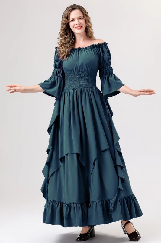Halloween Medieval Renaissance Dress with Square Collar and Cinched Waist | Women's Vintage Costume & Stage Wear
