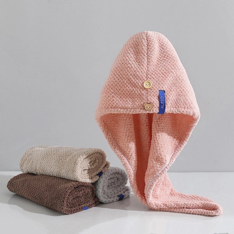 Coral Velvet Bamboo Charcoal Antibacterial Double-layer Hair Drying Towel Cap for Women | Hair Care Accessories