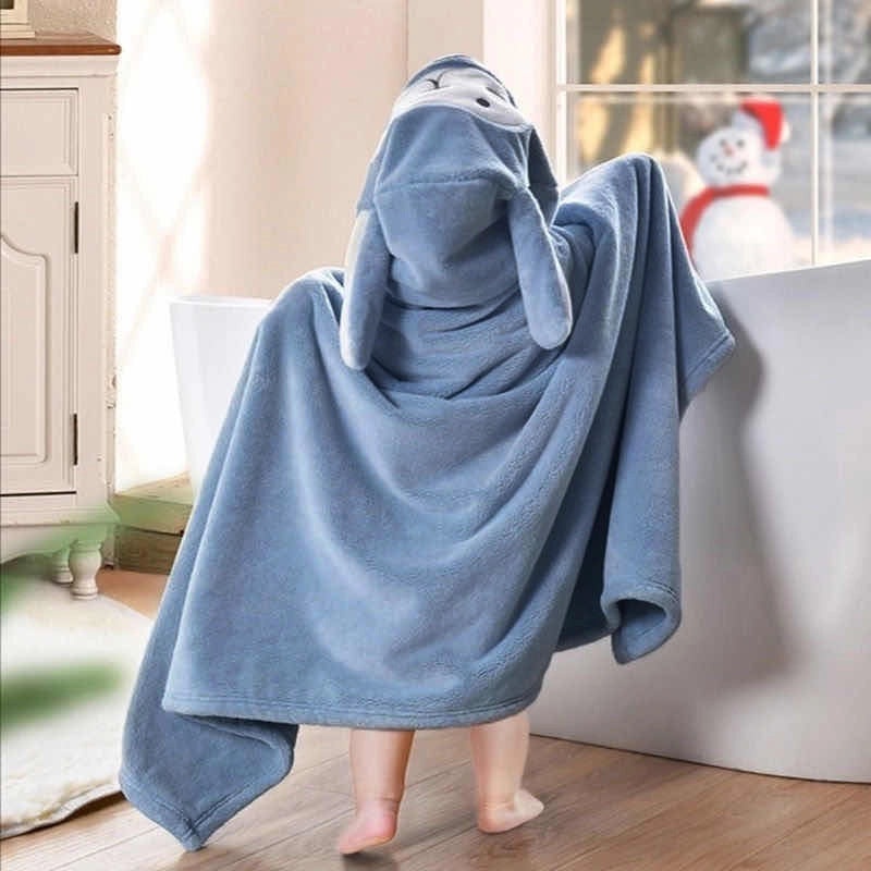 Kids Hooded Coral Fleece Bathrobe Soft Wearable Bath Towel Cartoon Swim Cloak New Arrival|Baby Bathrobes & Towels