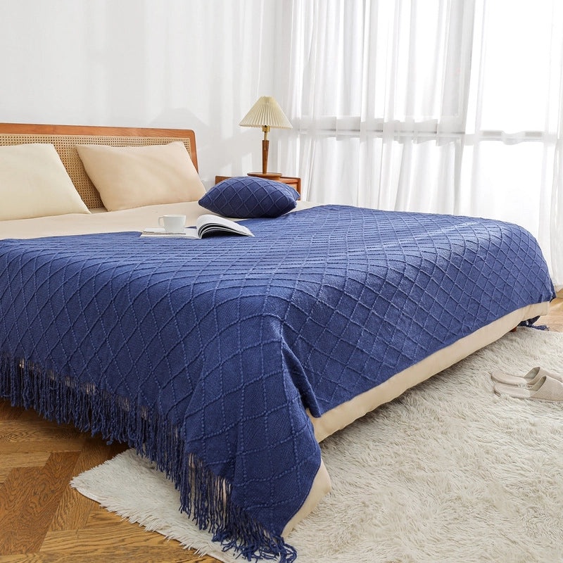Nordic Tassel Sofa Throw Blanket Cozy Woven Bed Cover Pillowcase for Bedroom Homestay|Home Textiles & Throws
