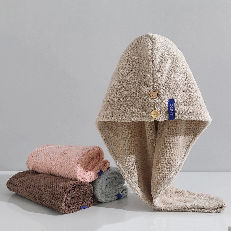 Coral Velvet Bamboo Charcoal Antibacterial Double-layer Hair Drying Towel Cap for Women | Hair Care Accessories