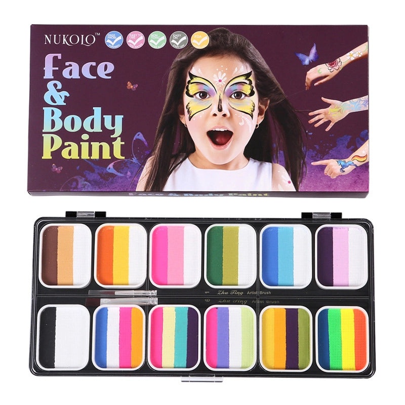 12-Color Face Paint Set for Kids Water-Soluble Safe Halloween Body Makeup|Children's Face Paint & Body Art