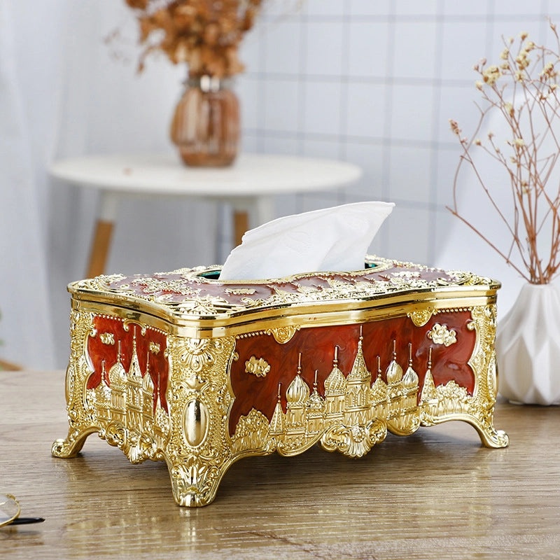 Golden Edge Small Napkin Tissue Box for Home Desktop Use | Home & Living Accessories