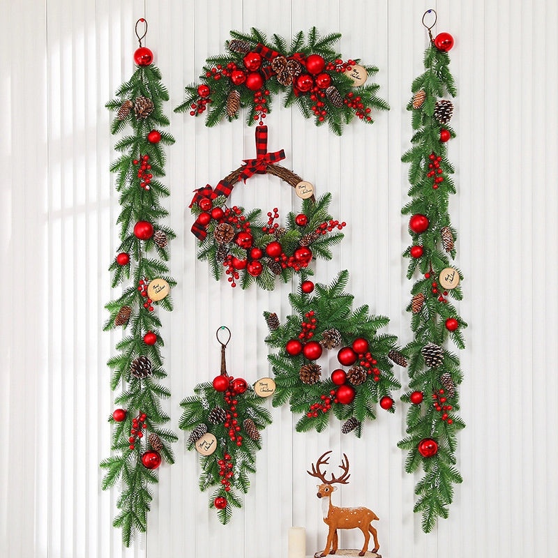 Christmas PE Rattan Garland with Christmas Tree Horn Pendant for Mall and Hotel Window Decoration|Home Decor & Seasonal Decorations