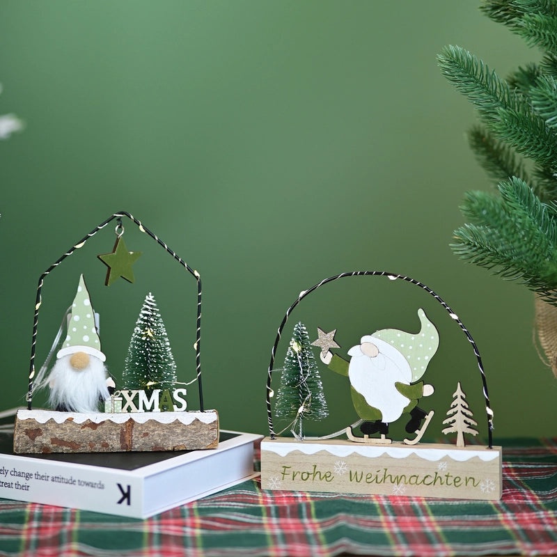 Christmas Classic Wooden Santa Claus Christmas Tree Ornament Holiday Home Decor with Lights|Holiday Decorations