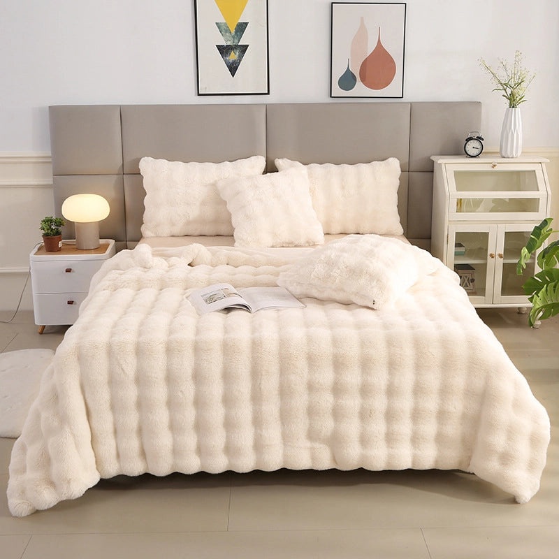 Cozy Solid Color Rabbit Fur Throw Blanket for Bedroom | Home Decor Bedding