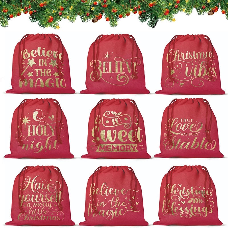 Christmas Linen Drawstring Gift Bag Portable Backpack Travel Storage Pouch | Gift Bags & Packaging