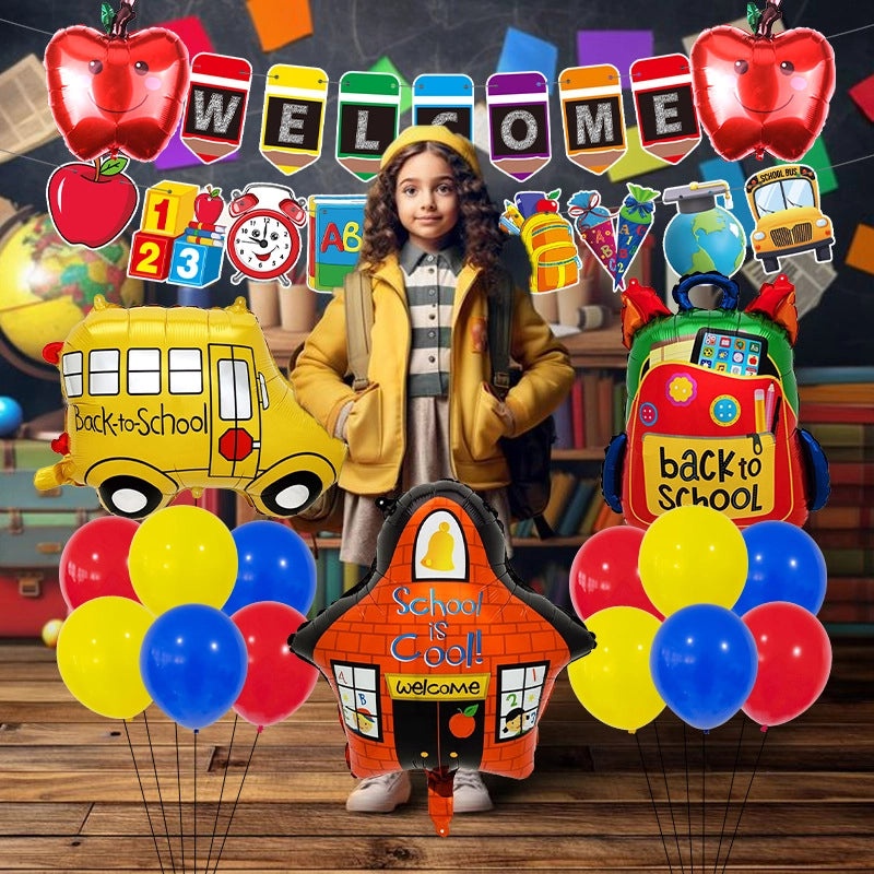 Back To School Preppy Style Balloons with Book Letter and Apple Design for Home Party Decorations|Party Supplies