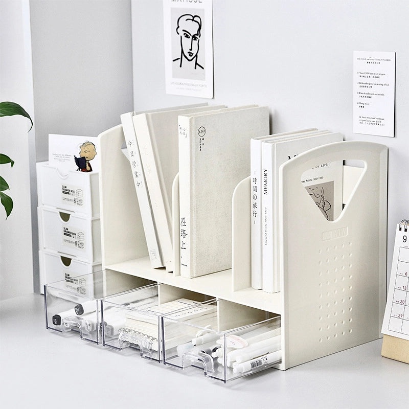 Wooden Desktop Bookshelf with Drawer | Home Office Storage & Organization