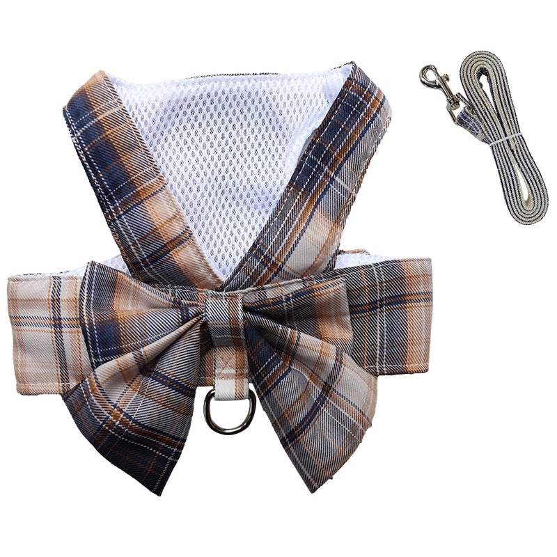 Plaid JK Skirt Pet Leash with Chest Strap Dog Cat Walking Harness and Teddy Hair Accessories|Pet Supplies
