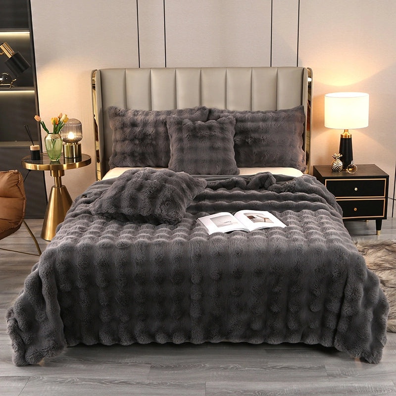 Cozy Solid Color Rabbit Fur Throw Blanket for Bedroom | Home Decor Bedding