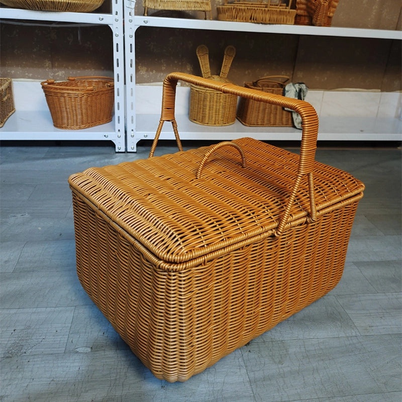 Simple Rustic Solid Color Woven Rattan Storage Basket|Home Storage & Organization