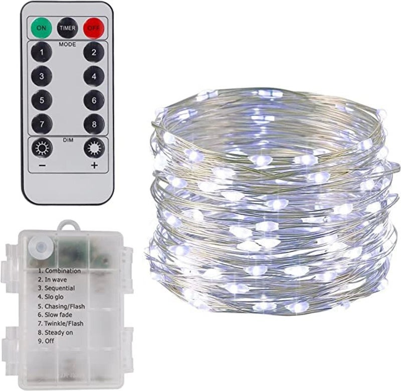 USB Waterproof LED Light String with 8 Functions, Remote Control, Copper & Leather Wire, Battery Box | Home Decor & Lighting