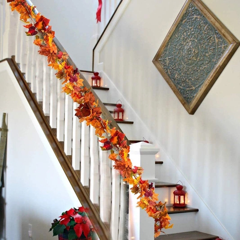 Autumn Maple Leaf Rattan Wreath Hanging Decor for Thanksgiving and Christmas | Home Decorations