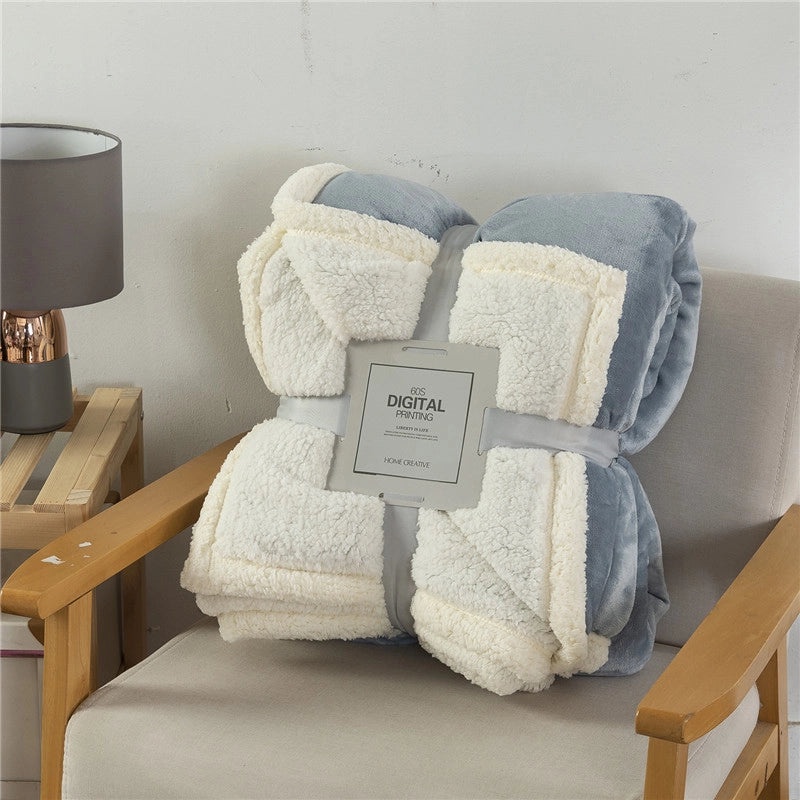 Double-layer Soft Lamb Fleece Blanket Thick Warm Solid Color Cozy Throw|Home Textiles & Bedding