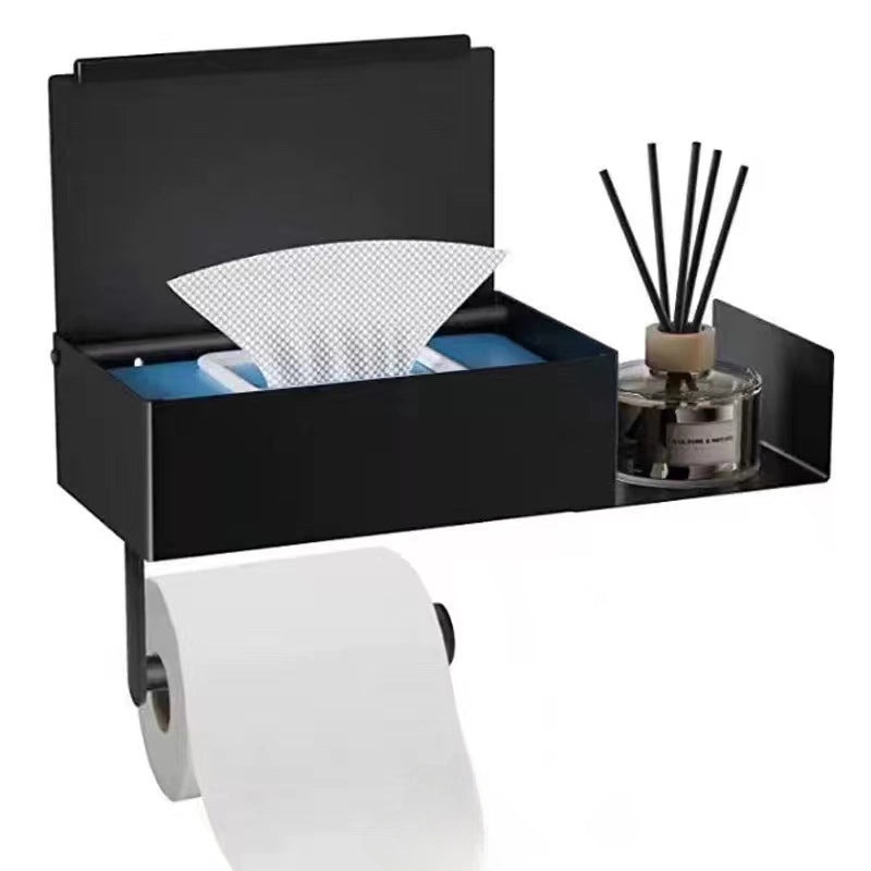 Multifunctional Black Stainless Steel Bathroom Tissue and Wipe Rack Punch-Free Installation|Bathroom Accessories