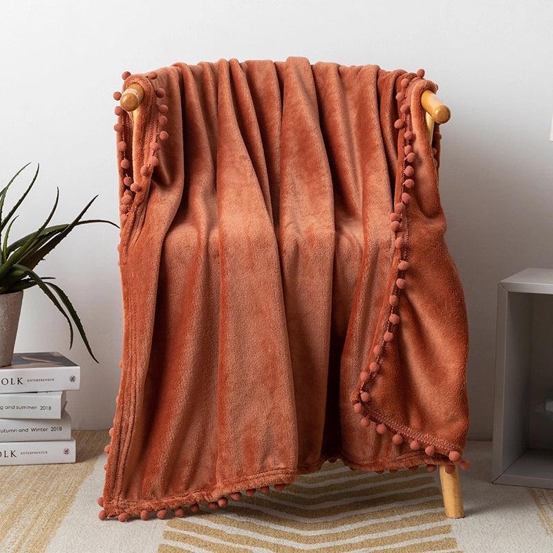 Solid Color Flannel Blanket with Tassel Balls | Home & Living Blankets