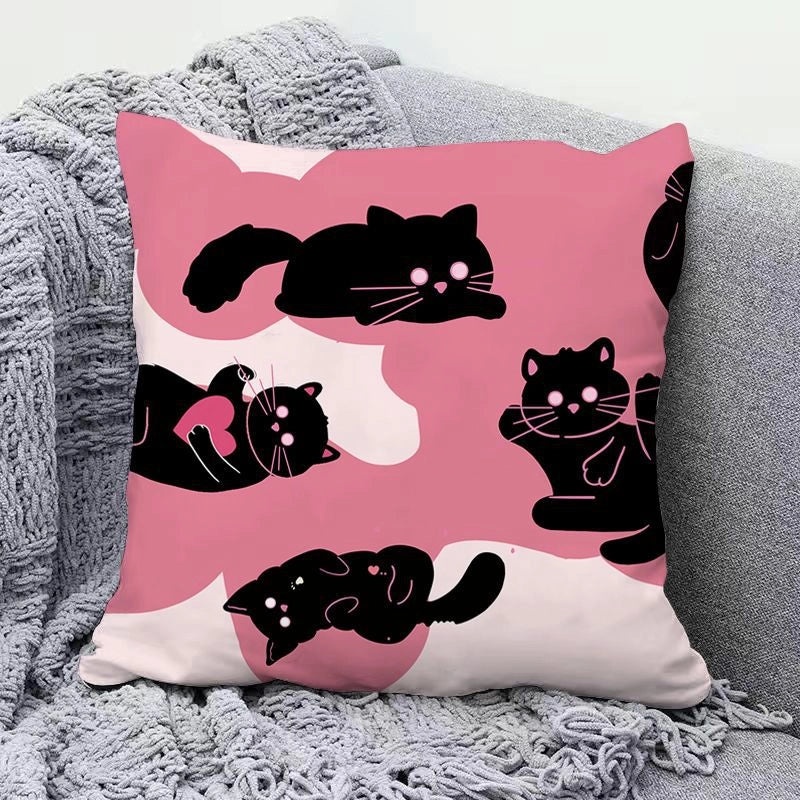 Minimalist Cat Letter Plush Throw Pillow with PP Cotton Filling for Casual Elegant Home Decor|Home Decor