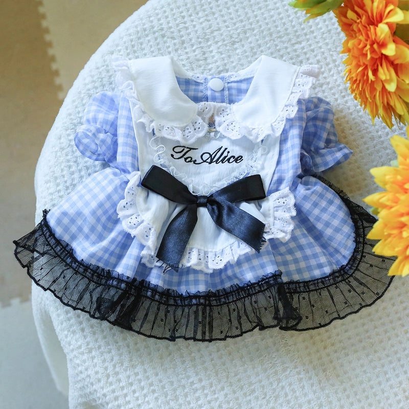 Blue White Plaid Dog Dress with Doll Collar Spring Summer Medium Small Pet Clothes|Pet Apparel & Accessories