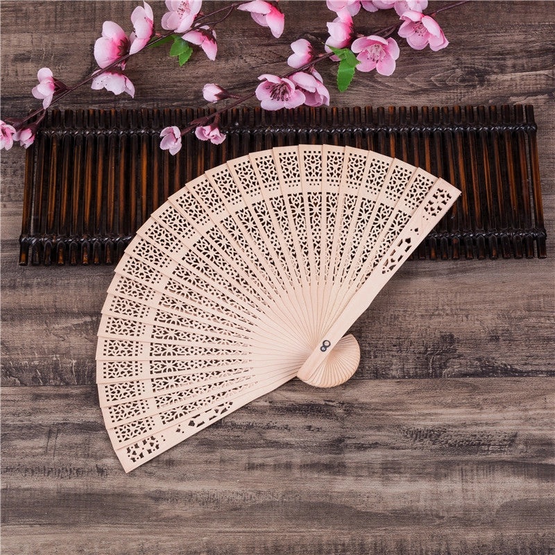 8 Inch Traditional Chinese Folding Fan Imitation Sandalwood Wood Fan Full Flush Design Export Gift Fan|Home & Garden > Home Décor > Fans & Hand F