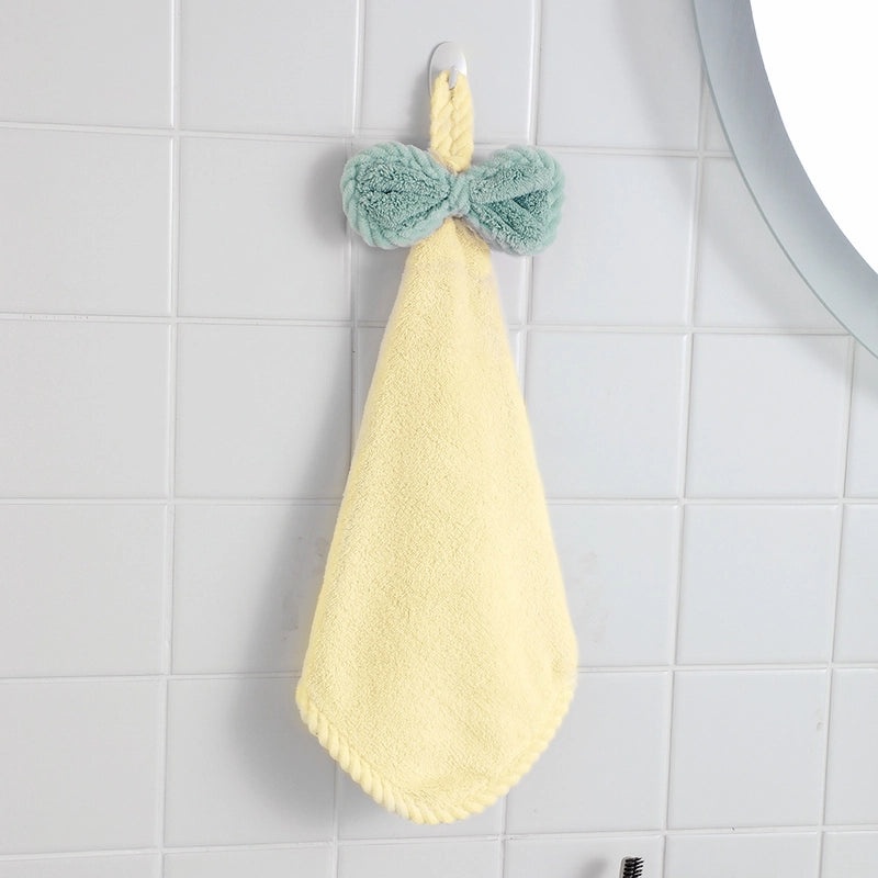 Coral Fleece Bow Hanging Hand Towel Absorbent Soft Kitchen Bathroom Wipe for Adults and Kids|Home & Kitchen Textiles