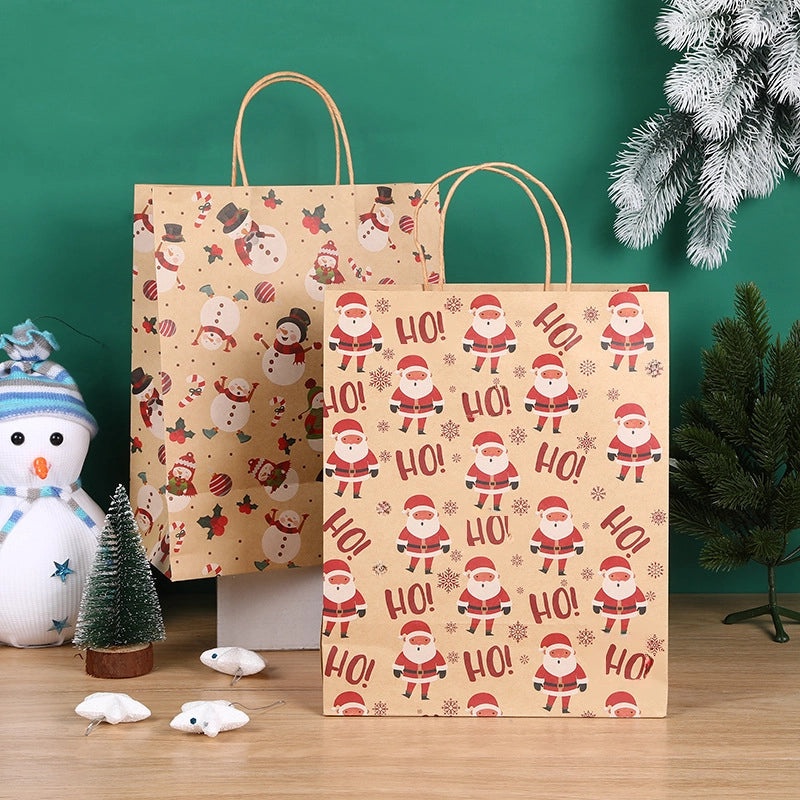 Christmas Kraft Paper Gift Bags Custom Logo Tote Packaging Bags for Gifts Advertising Take-out Use|Packaging & Storage