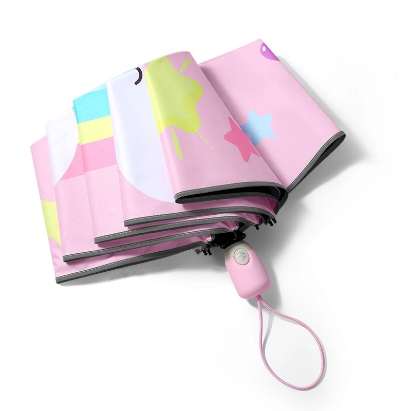 Kids Portable Folding Umbrella Cute Cartoon Design Sunshade Sunscreen Anti-Rebound for Students Men Women|Umbrellas & Rain Gear