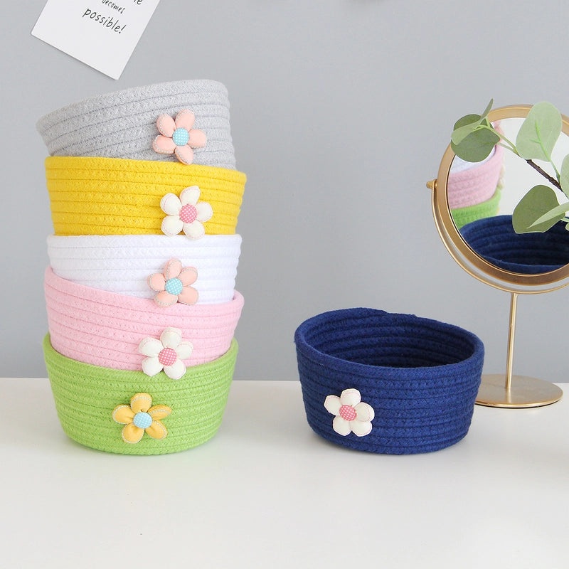 Cartoon Cotton Rope Woven Storage Box for Home Desktop Key Organizing Small Flower Hallway Sundries Organizer|Home Storage & Organization