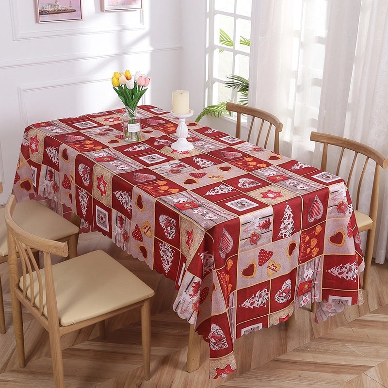 Festive Christmas Color Block Polyester Tablecloth for Holiday Dining|Home & Kitchen Table Linens