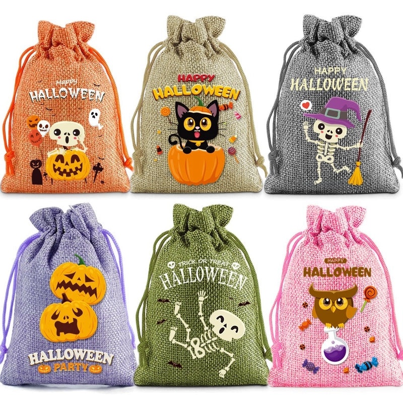Funny Halloween Pumpkin Skull Linen Gift Bags | Party Supplies