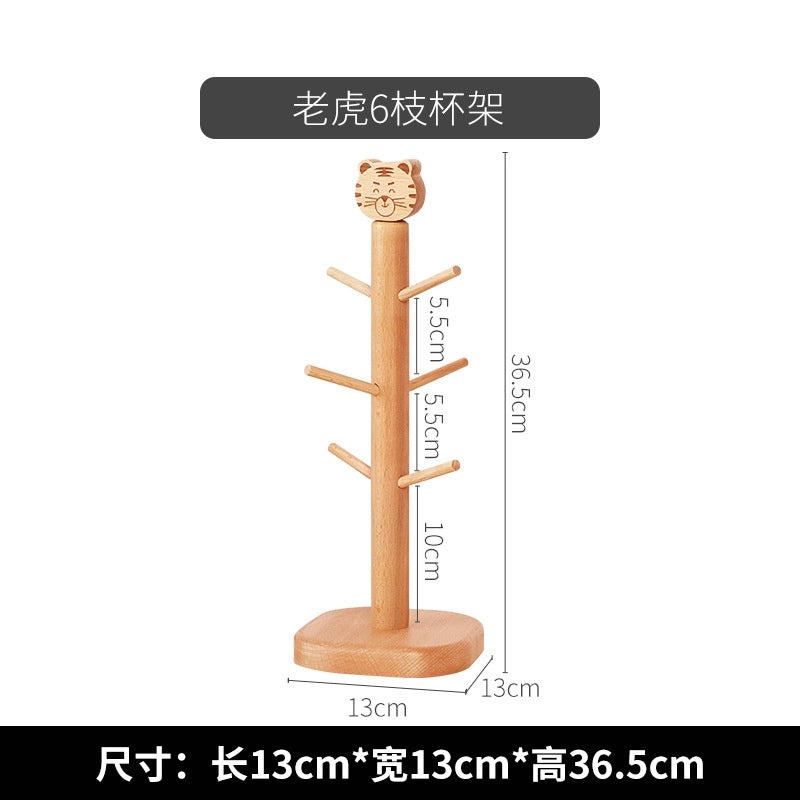 Japanese Beech Wood Mug Holder with Flower Tree Design, Upside Down Draining Rack and Jewelry Storage | Kitchen & Home Organization